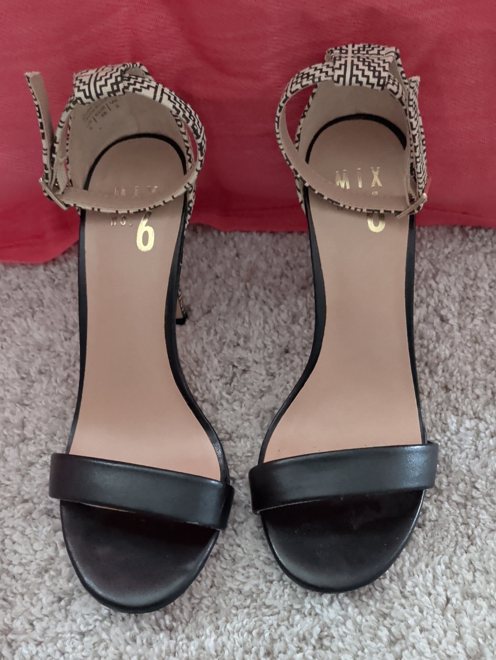 Mix No. 6 Black Heel Sandals with Patterned Ankle Strap